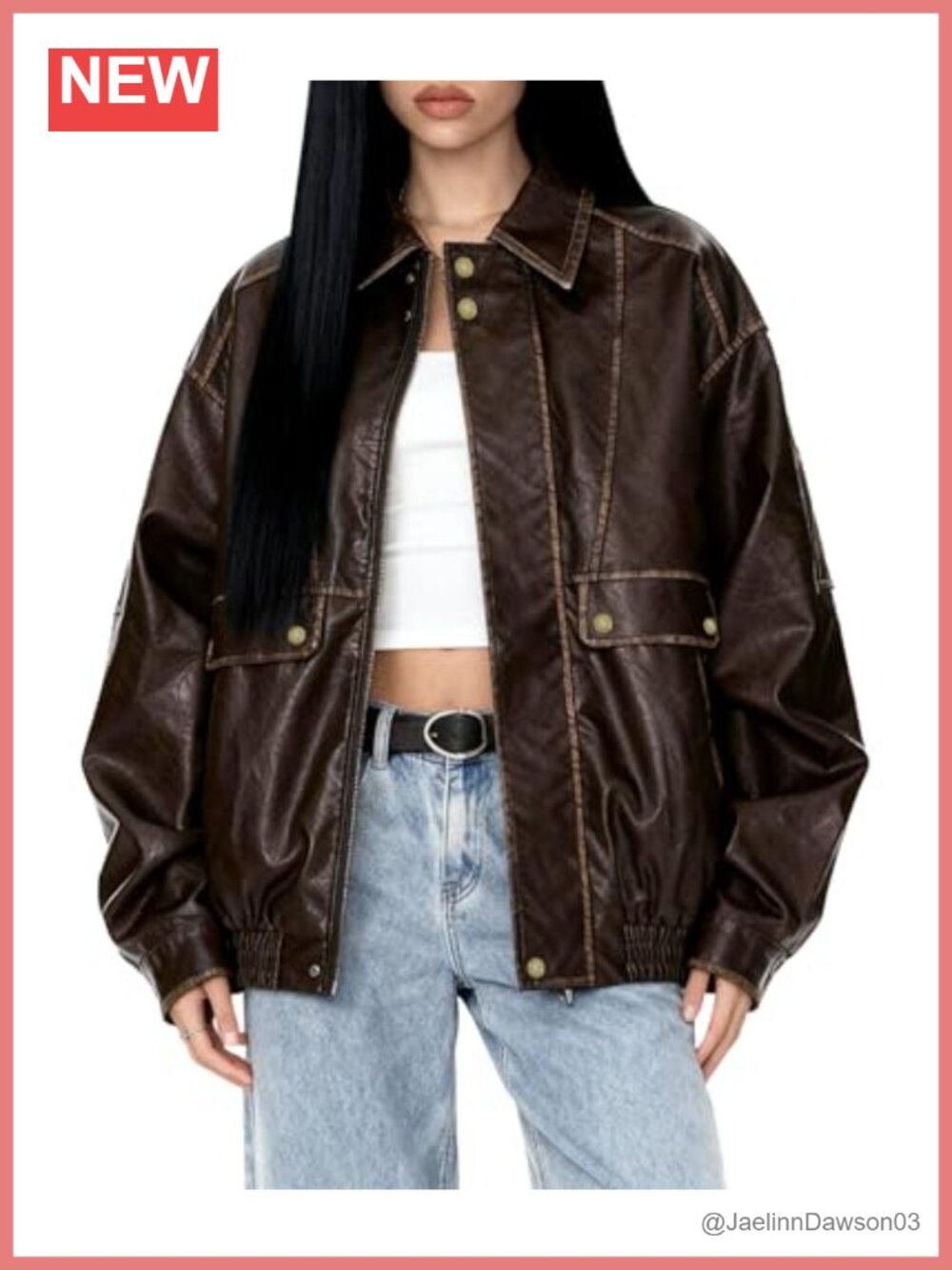 Oversized Faux Leather Motorcycle Jacket Y2K Vintage Bomber